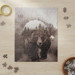 Brown Bear Double Exposure Forest Poster Jigsaw Puzzle<br><div class="desc">This design may be personalized by choosing the Edit Design option. You may also transfer onto other items. Contact me at colorflowcreations@gmail.com or use the chat option at the top of the page if you wish to have this design on another product or need assistance. See more of my designs...</div>
