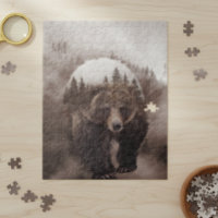 Brown Bear Double Exposure Forest Poster