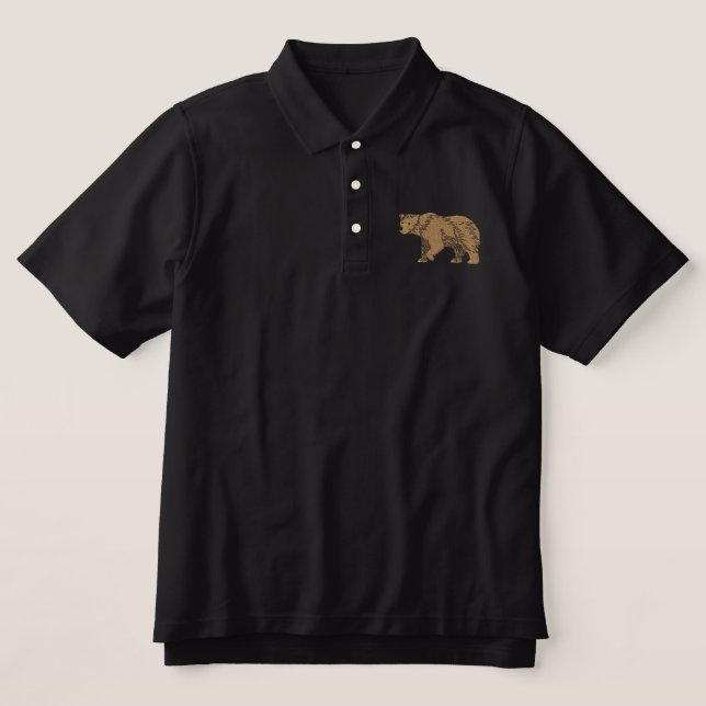 Brown Bear Embroidered Polo Shirt (Design Front)