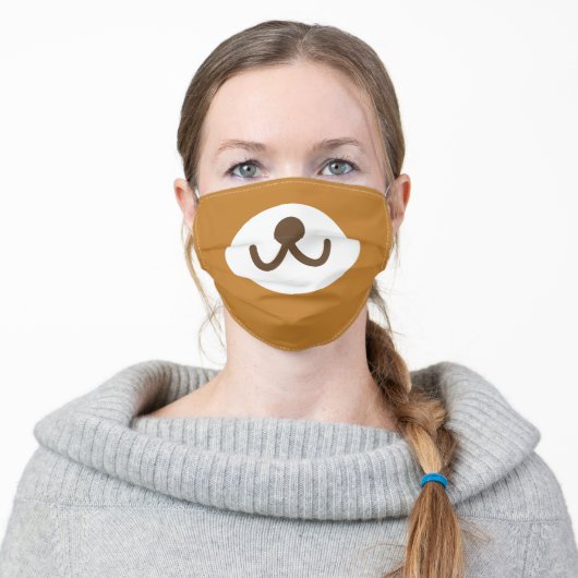 Brown Bear Face Funny Cute Animal Cartoon Adult Cloth Face Mask (Worn)