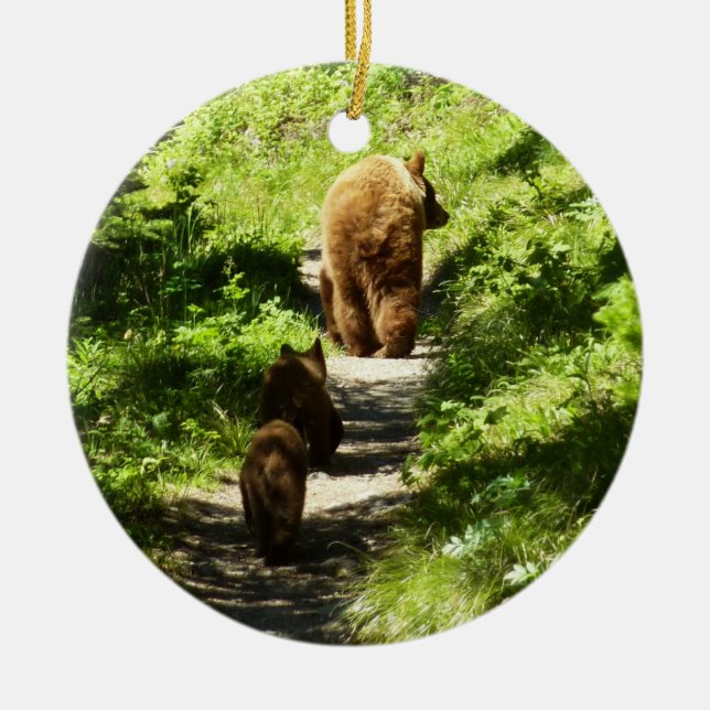 Brown Bear Family Ceramic Ornament (Front)
