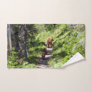 Brown Bear Family Hand Towel