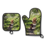 Brown Bear Family Oven Mitt & Pot Holder Set