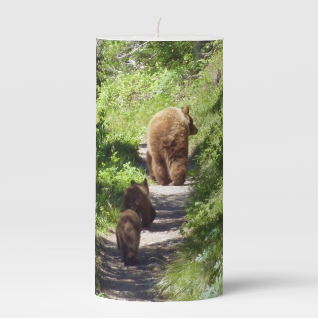 Brown Bear Family Pillar Candle (Front)