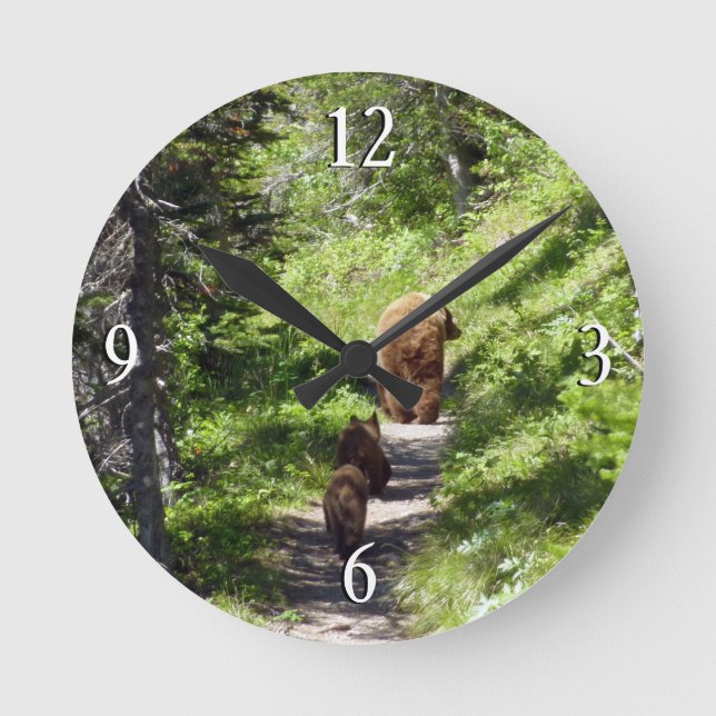 Brown Bear Family Round Clock (Front)