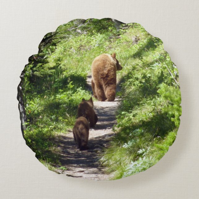 Brown Bear Family Round Pillow (Front)