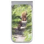 Brown Bear Family Silver Finish Money Clip