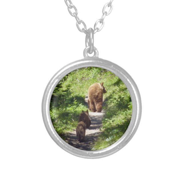 Brown Bear Family Silver Plated Necklace (Front)