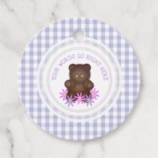 Brown Bear Gingham Personalized Favor Tags