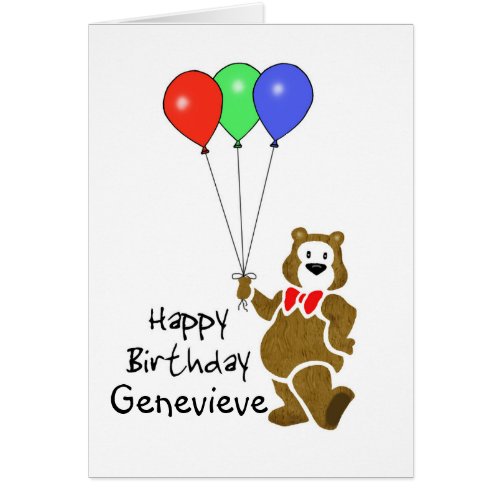 Brown Bear holding balloons personalize Birthday