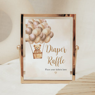 Brown Bear Hot Air Balloon Baby Diaper Raffle Poster