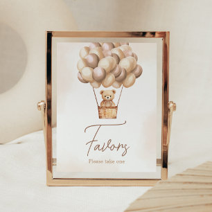 Brown Bear Hot Air Balloon Baby Shower Favors Poster