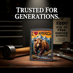 Brown Bear I Love America Relief Zippo Lighter