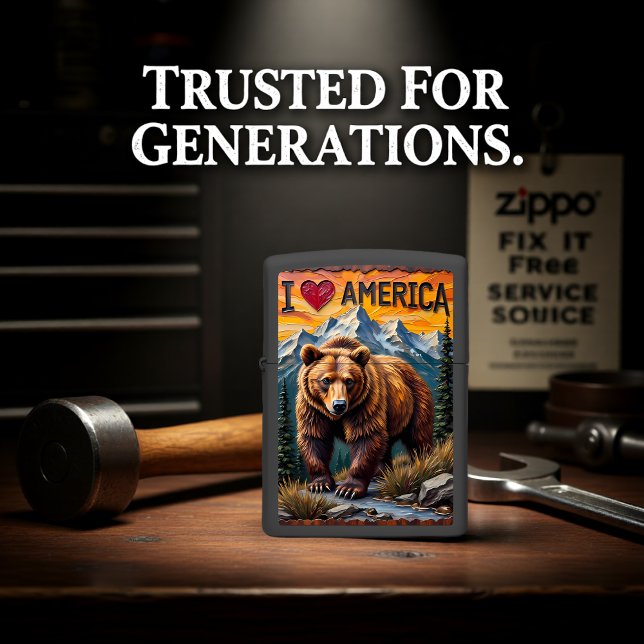 Brown Bear I Love America Relief Zippo Lighter (Creator Uploaded)