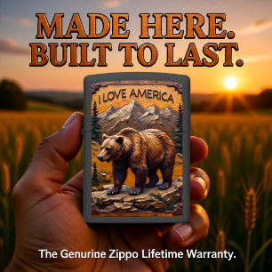 Brown Bear I Love America Relief Zippo Lighter