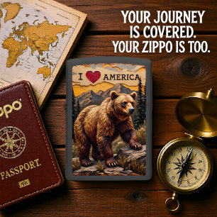Brown Bear I Love America Relief Zippo Lighter