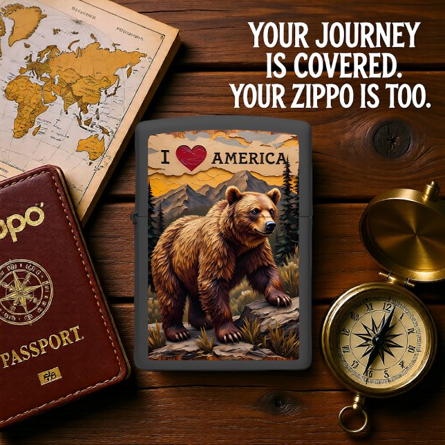 Brown Bear I Love America Relief Zippo Lighter (Creator Uploaded)
