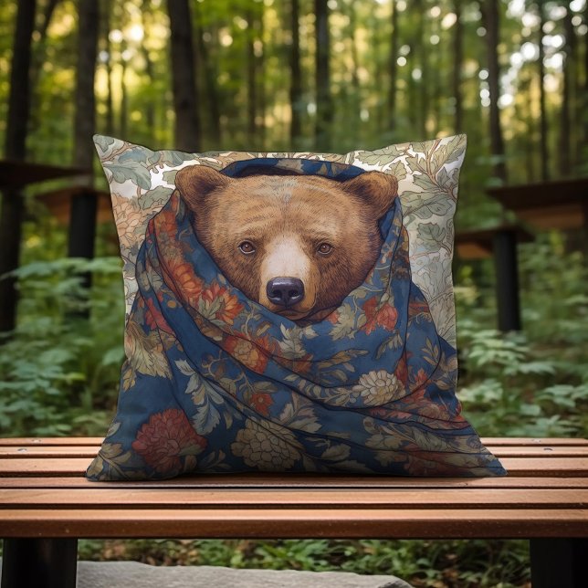 Brown Bear In A Blanket Throw Pillow (Creator Uploaded)