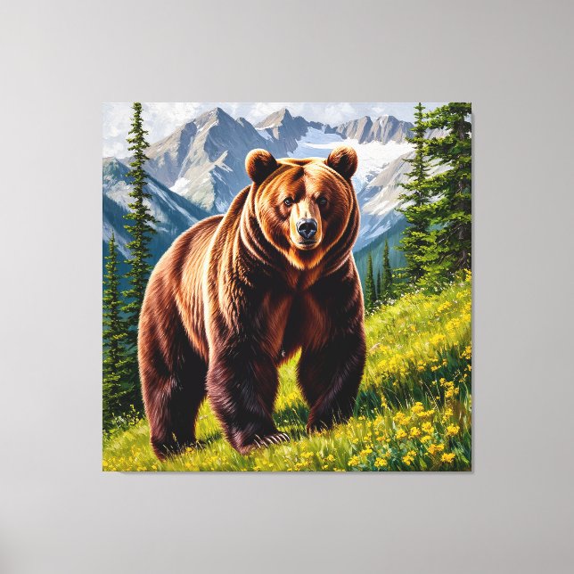 Brown Bear in a Mountain Meadow Canvas Print (Front)