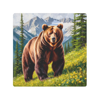 Brown Bear in a Mountain Meadow Metal Print