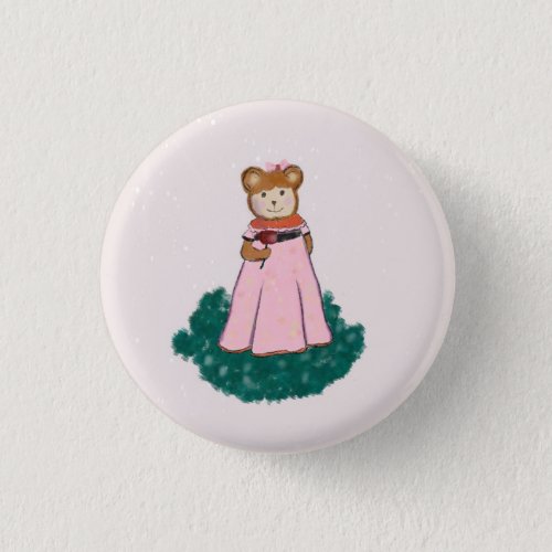 Brown Bear in a Pink Dress Button