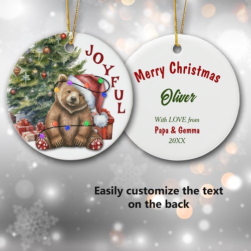Brown Bear in Christmas Lights for Grandson Ceramic Ornament