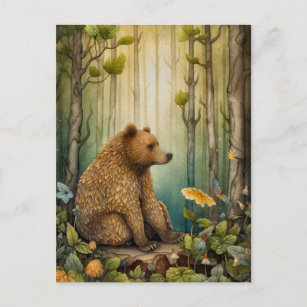 Brown Bear In The Forest Art Postcard