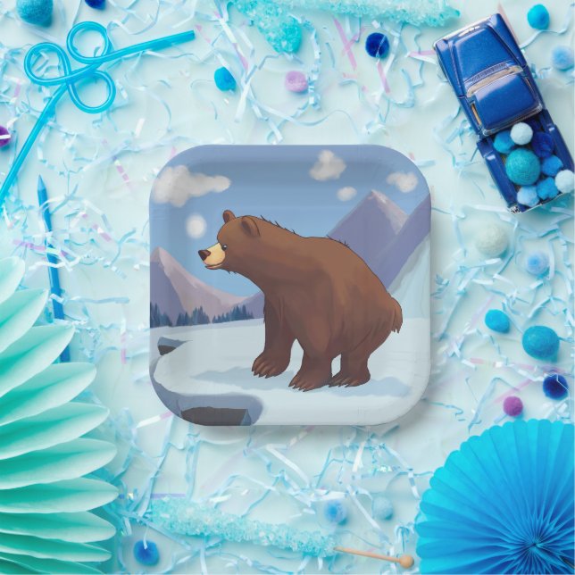Brown bear in the mountains paper plates (Party)