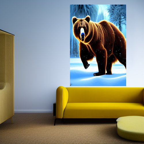 Brown bear in the snow  AI Art Poster