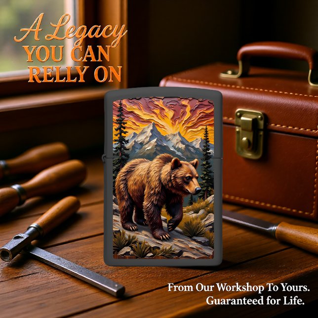 Brown Bear Mountain Sunset Relief Zippo Lighter (Creator Uploaded)
