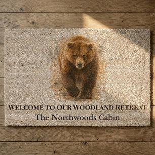 Brown Bear Northwoods Cabin Welcome Retreat Fiber Doormat