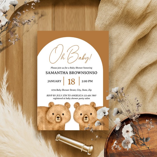 Brown Bear Oh Baby Shower Invitation