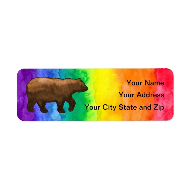 Brown Bear on Rainbow Wash Mailing Label (Front)