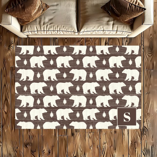 Brown Bear Pattern Boho Monogram Rug (Creator Uploaded)