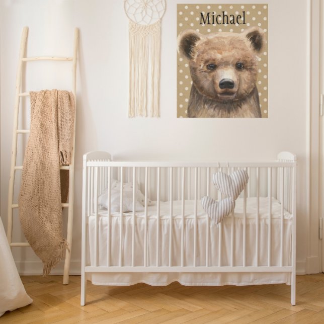 Brown Bear Personalized Polka Dot Background Decor Faux Canvas Print (Creator Uploaded)