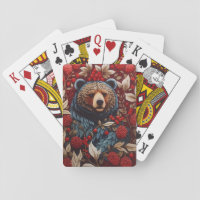 Brown Bear Red Berries William Morris Inspired Playing Cards