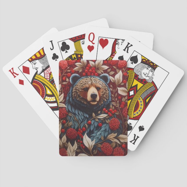 Brown Bear Red Berries William Morris Inspired Poker Cards (Back)