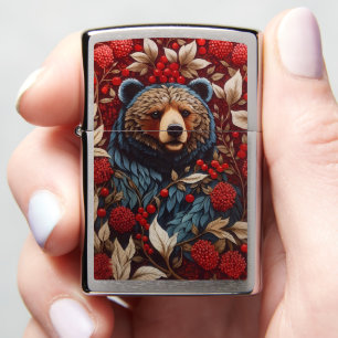 Brown Bear Red Berries William Morris Inspired Zippo Lighter