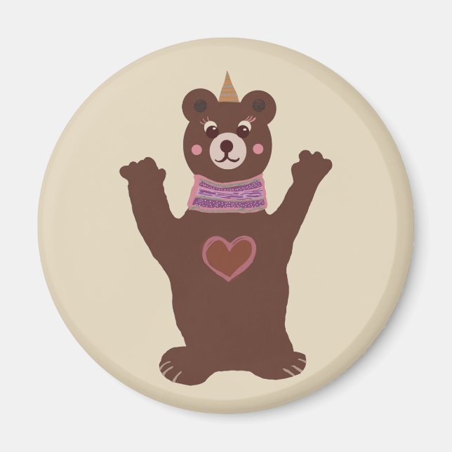Brown Bear  Round Magnet (Front)