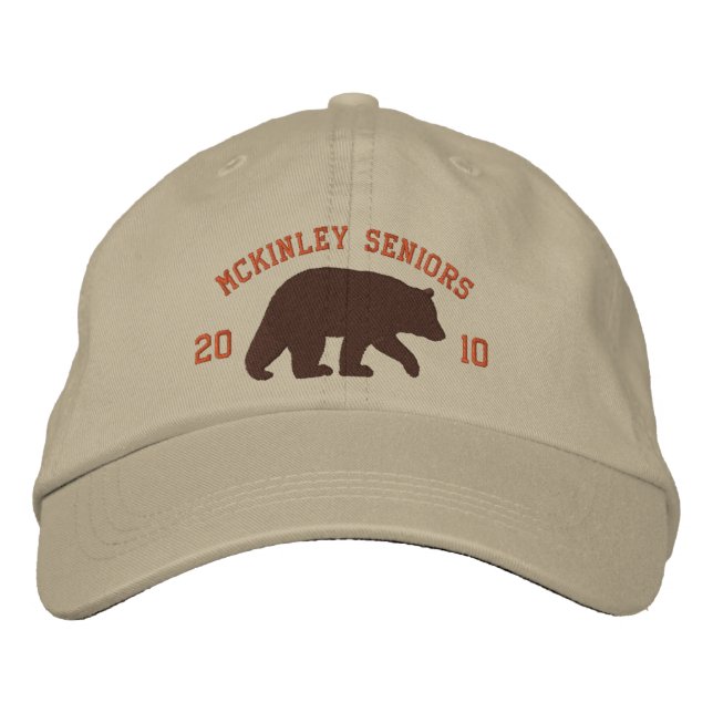 Brown Bear Silhouette with Customizable Text Embroidered Baseball Hat (Front)