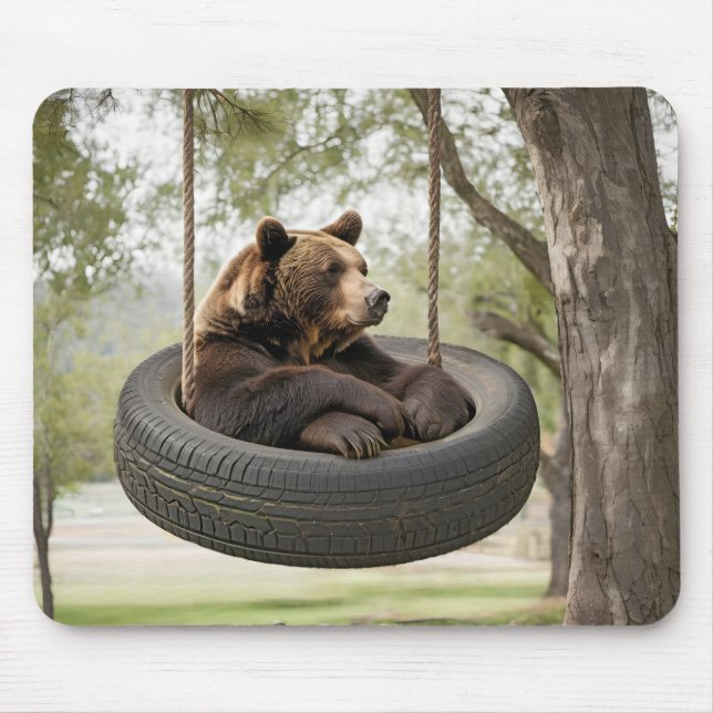 Brown Bear Sitting In a Tire Swing Mouse Pad (Front)
