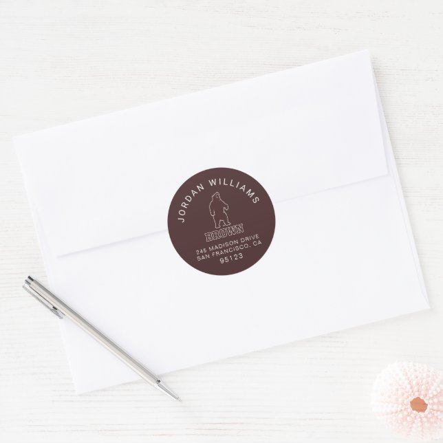 Brown Bear & Text Classic Round Sticker (Envelope)