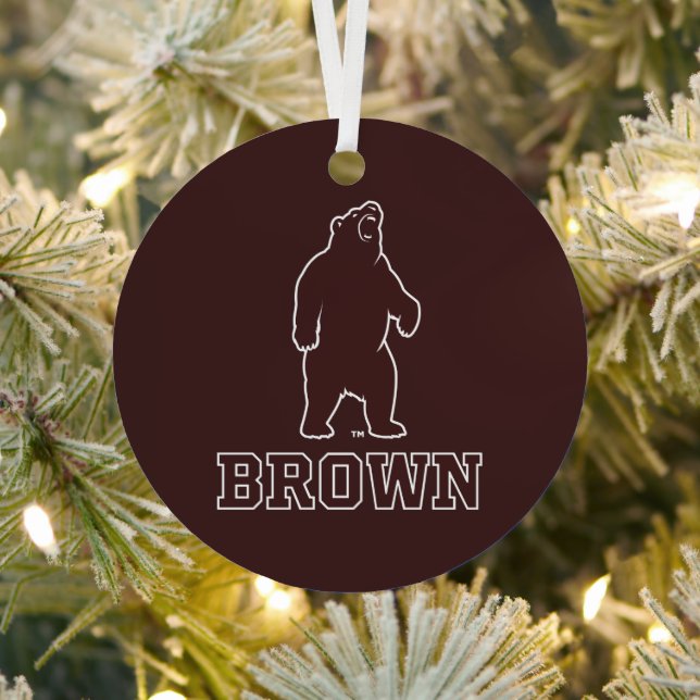 Brown Bear & Text Metal Ornament (Insitu)