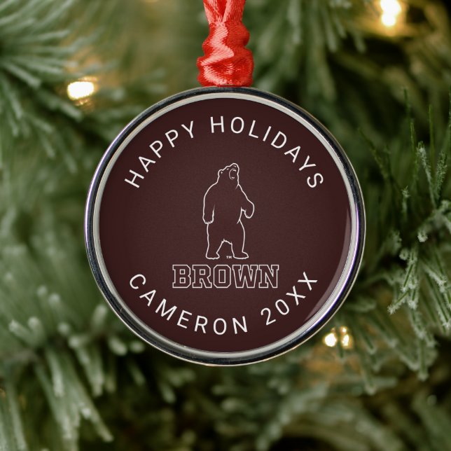 Brown Bear & Text Metal Ornament (Tree)