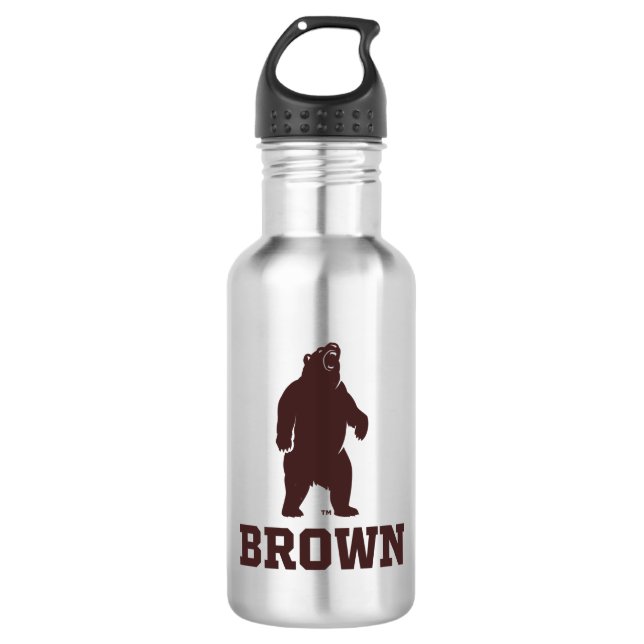 Brown Bear & Text Stainless Steel Water Bottle (Front)