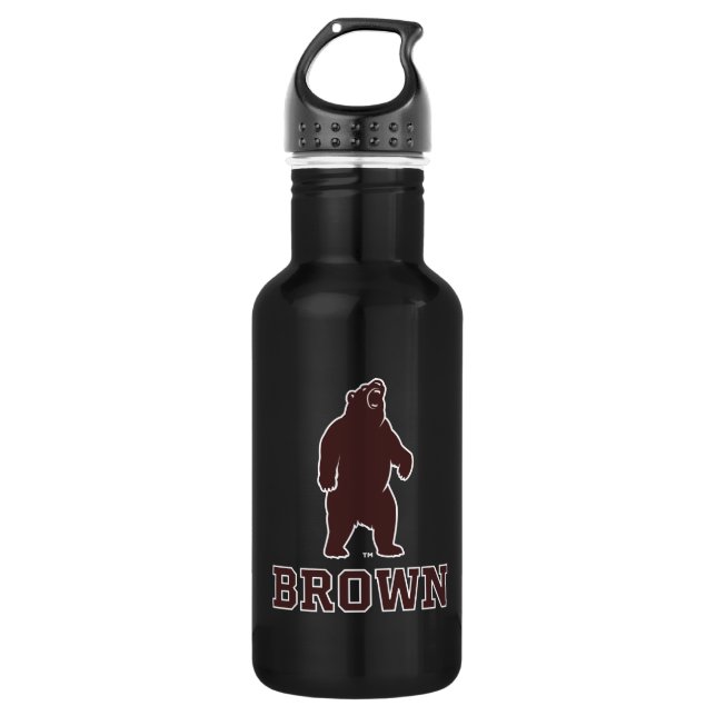 Brown Bear & Text Stainless Steel Water Bottle (Front)