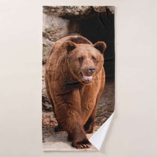 Brown bear Ursus arctos front viewbearbrownwil Bath Towel