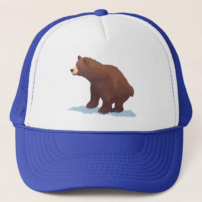 Brown bear walking on the snow trucker hat (Front)