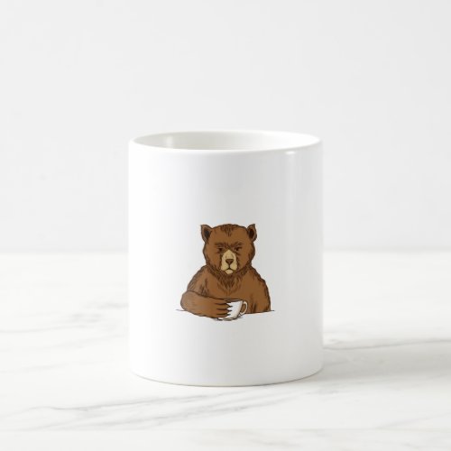 brown bear with a cup of coffee