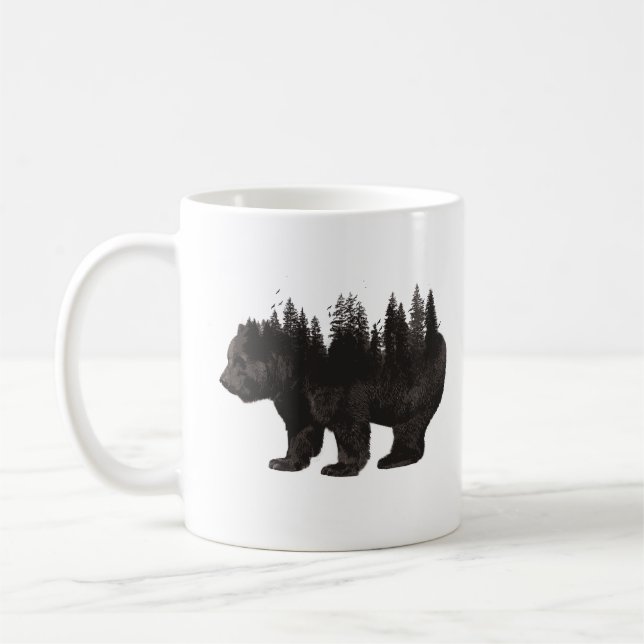 Brown Bear with a forest on the back Coffee Mug (Left)